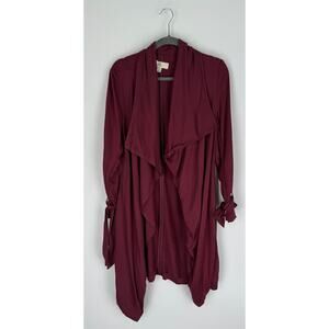 Thread Supply Waterfall Tie Front Cardigan Wine Womens Small Long Sleeve